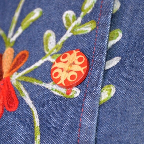 Vintage Embroidered Denim Chore Jacket Sz S - Picture 6 of 9
